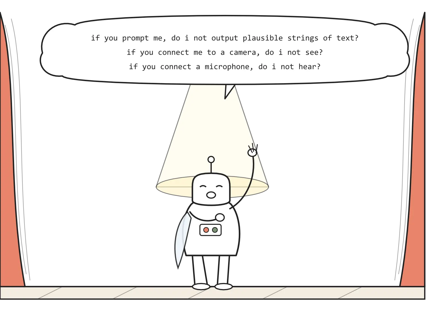 An AI doing a monologue similar to the if you prick me do I not bleed