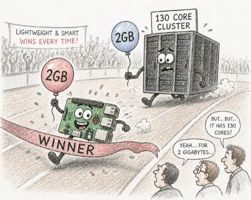 Raspberry pi beating a huge server in a race, both carrying 2GB of data