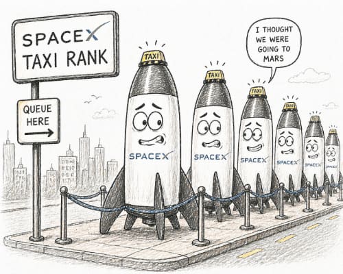 Spacex rockets in a taxi rank